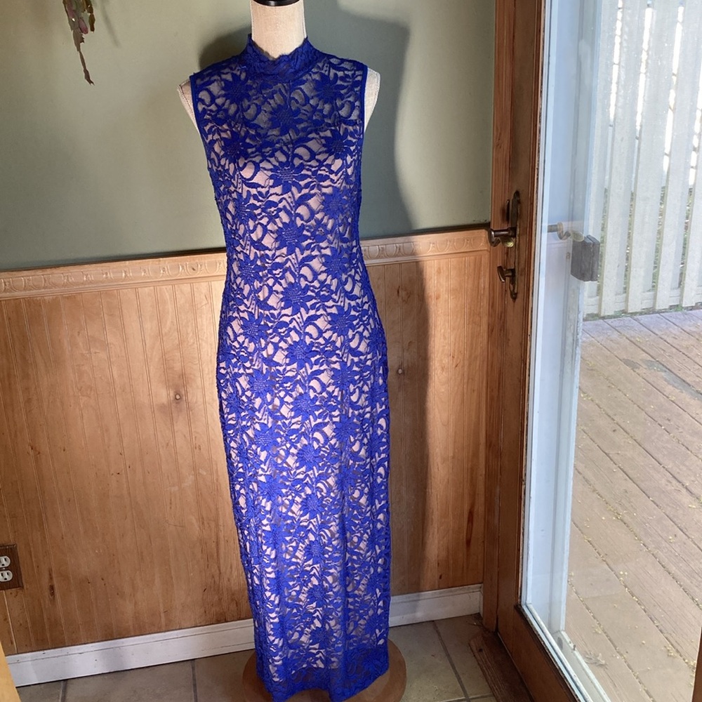 Candolite royal blue sleeveless lace maxi dress